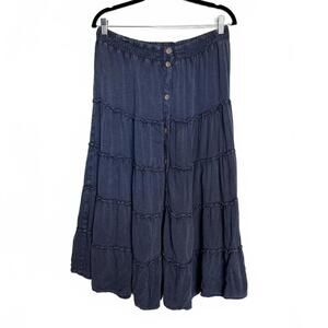 Y2K Navy Blue Tiered Peasant Skirt